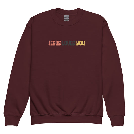 NE Kids Crewneck Sweatshirt - Jesus Loves You - Youth Sizes
